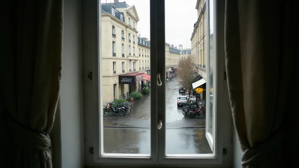 Asnières-sur-Seine : quels quartiers éviter avant d'acheter ou de louer ? Vue depuis un appartement sur une rue résidentielle d'Asnières-sur-Seine après la pluie