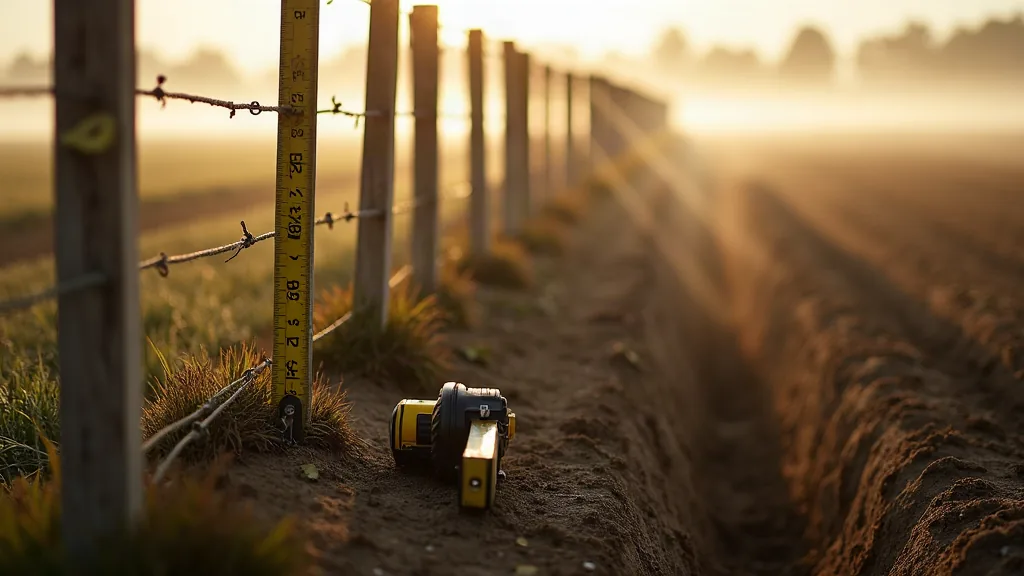 Distance entre une clôture et un champ : ce que dit vraiment la loi Poteaux de clôture en cours d'installation en bordure d'un champ cultivé le matin
