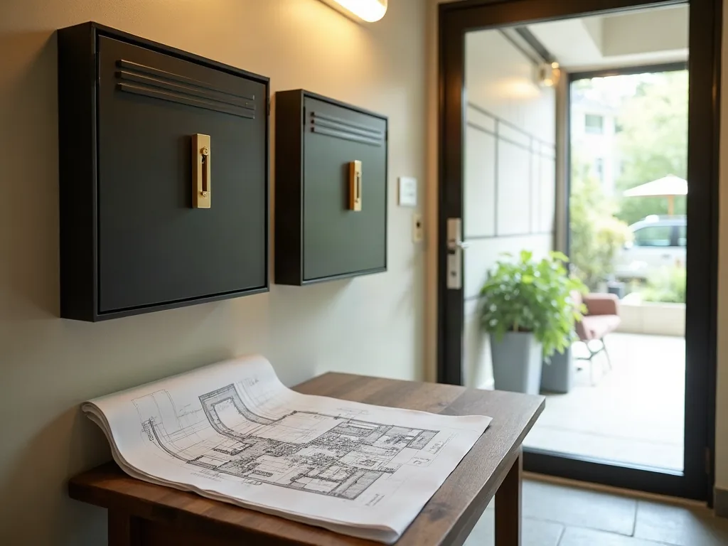 Réunir deux appartements : ce que ça change vraiment pour votre taxe foncière Hall d'entrée d'immeuble avec plan architectural posé sur une table